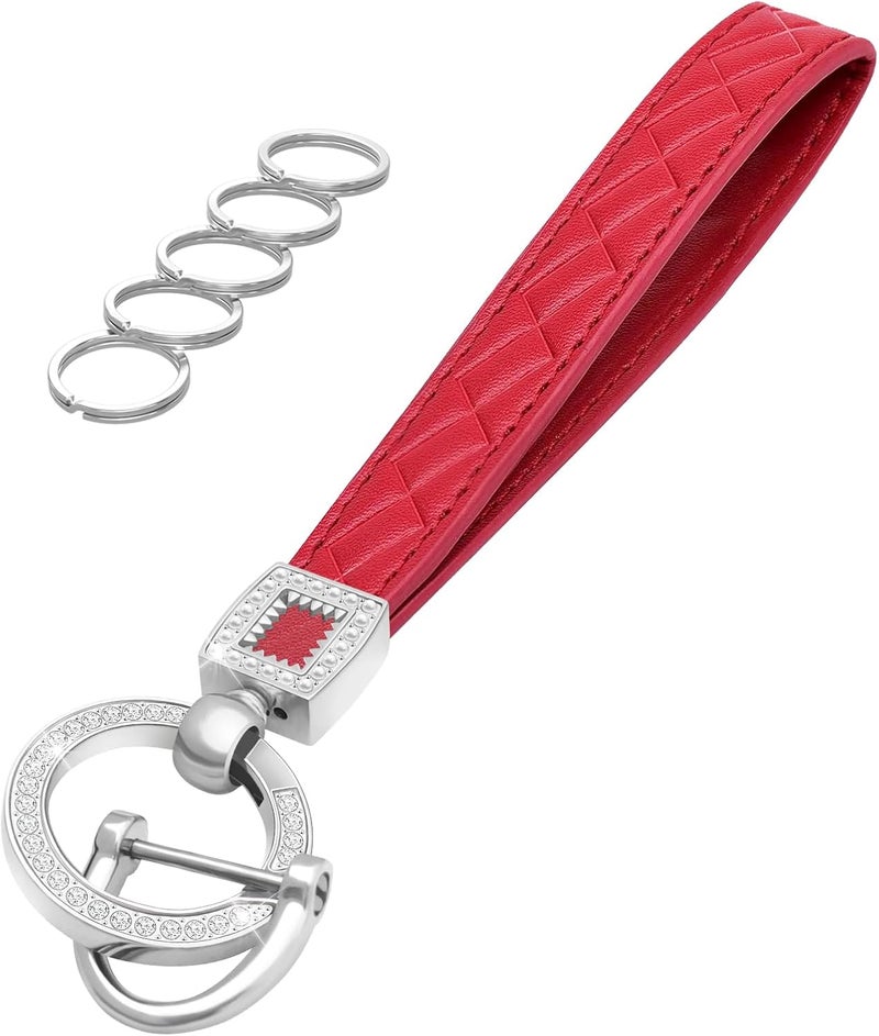 OHKYOOT Store Leather Wristlet Keychain,Wrist Keychain Car Key Chain with 5 Key Ring and Anti-Lost D Ring - Image 1